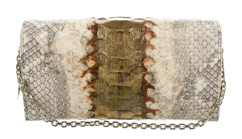 CHRISTIAN DIOR METALLIC PYTHON SNAKESKIN LOGO CHARM WALLET ON A CHAIN