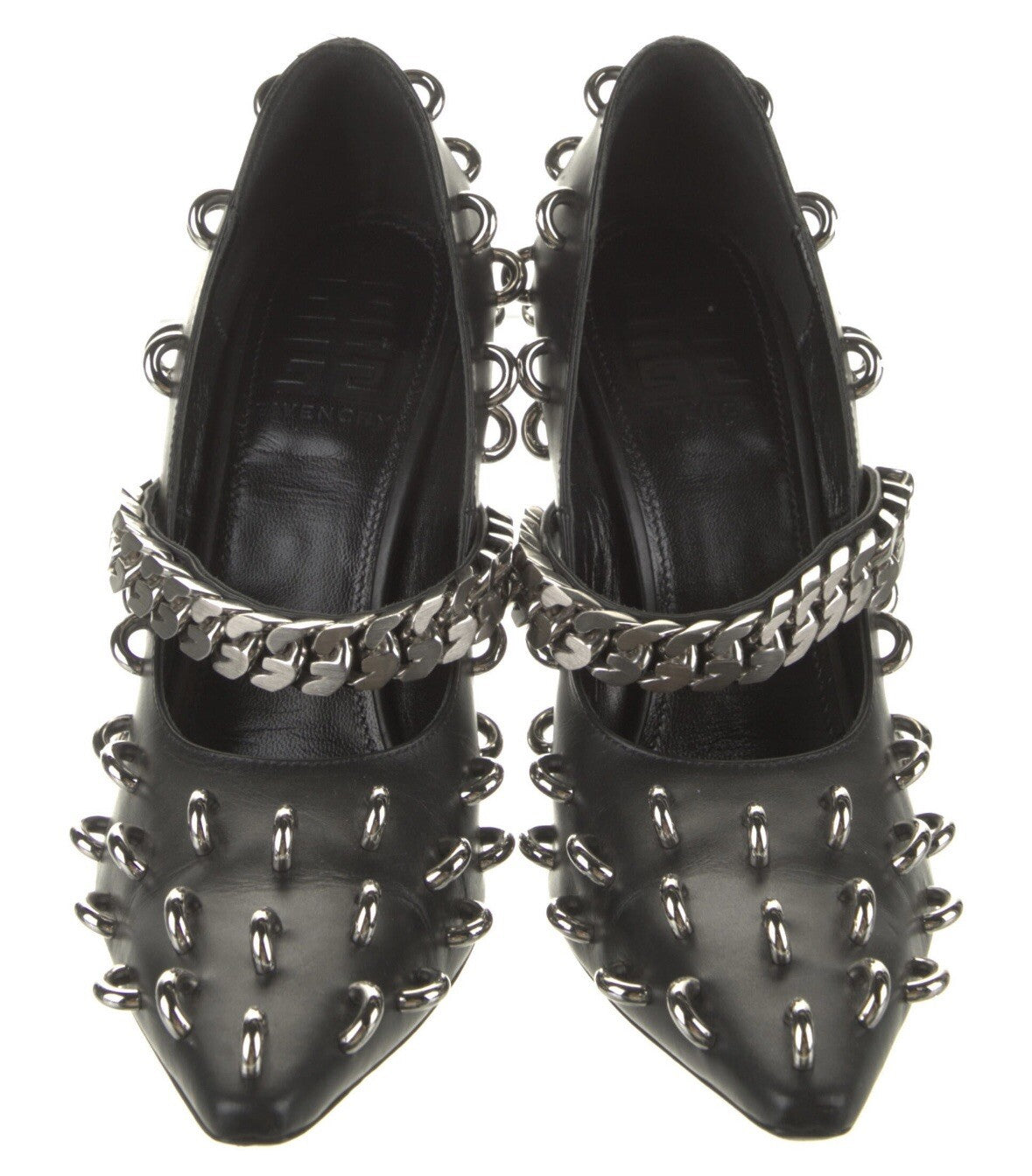 $1595 GIVENCHY LEATHER PUMPS WITH SILVER TONE HOOPS  SZ 6 36