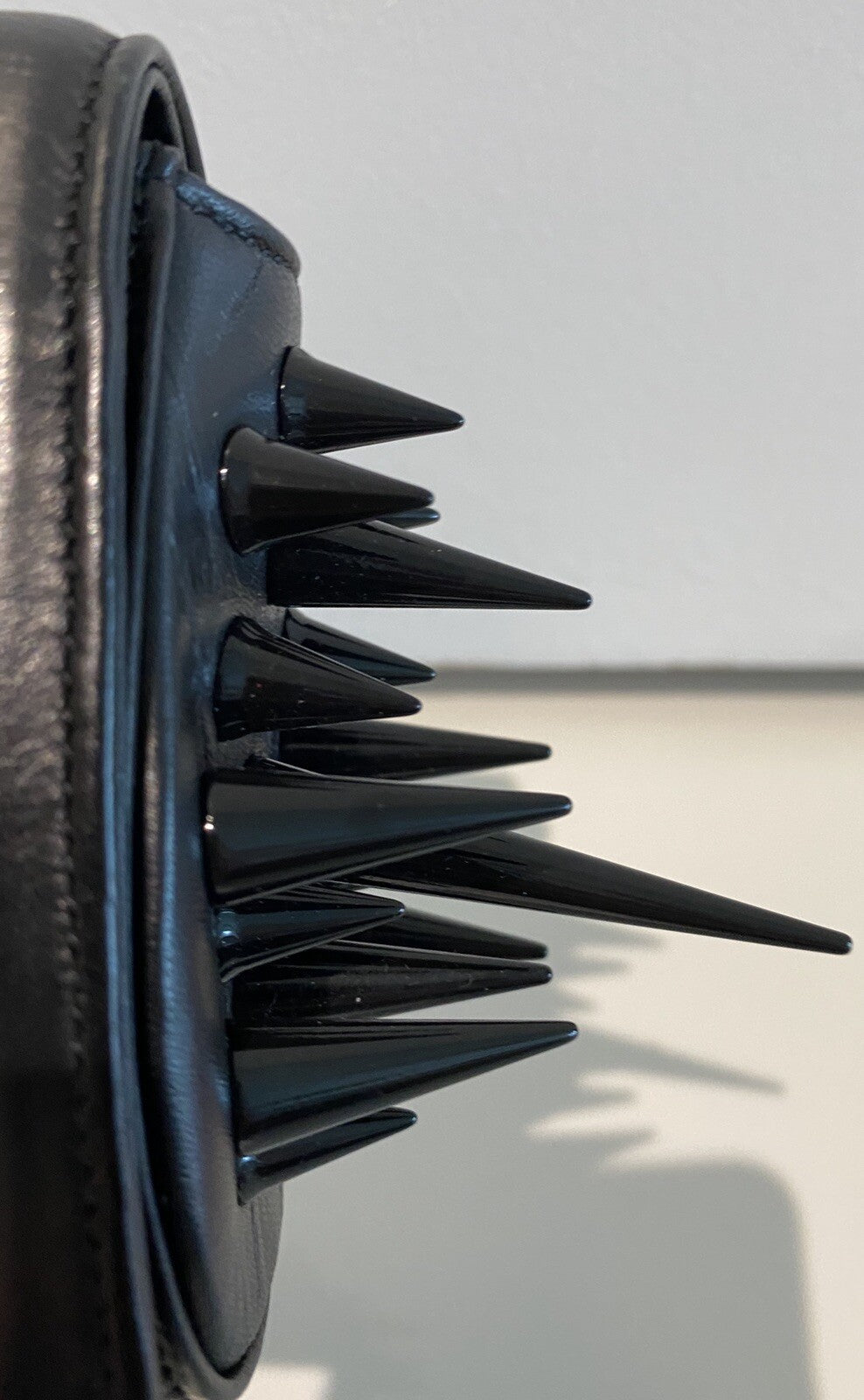$2400 CHRISTIAN LOUBOUTIN BLACK LEATHER SPIKE CLUTCH