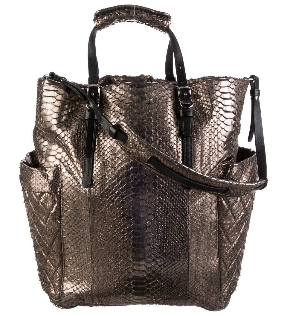 NEW JIMMY CHOO METALLIC BRONZE PYTHON SNAKESKIN TOTE BAG