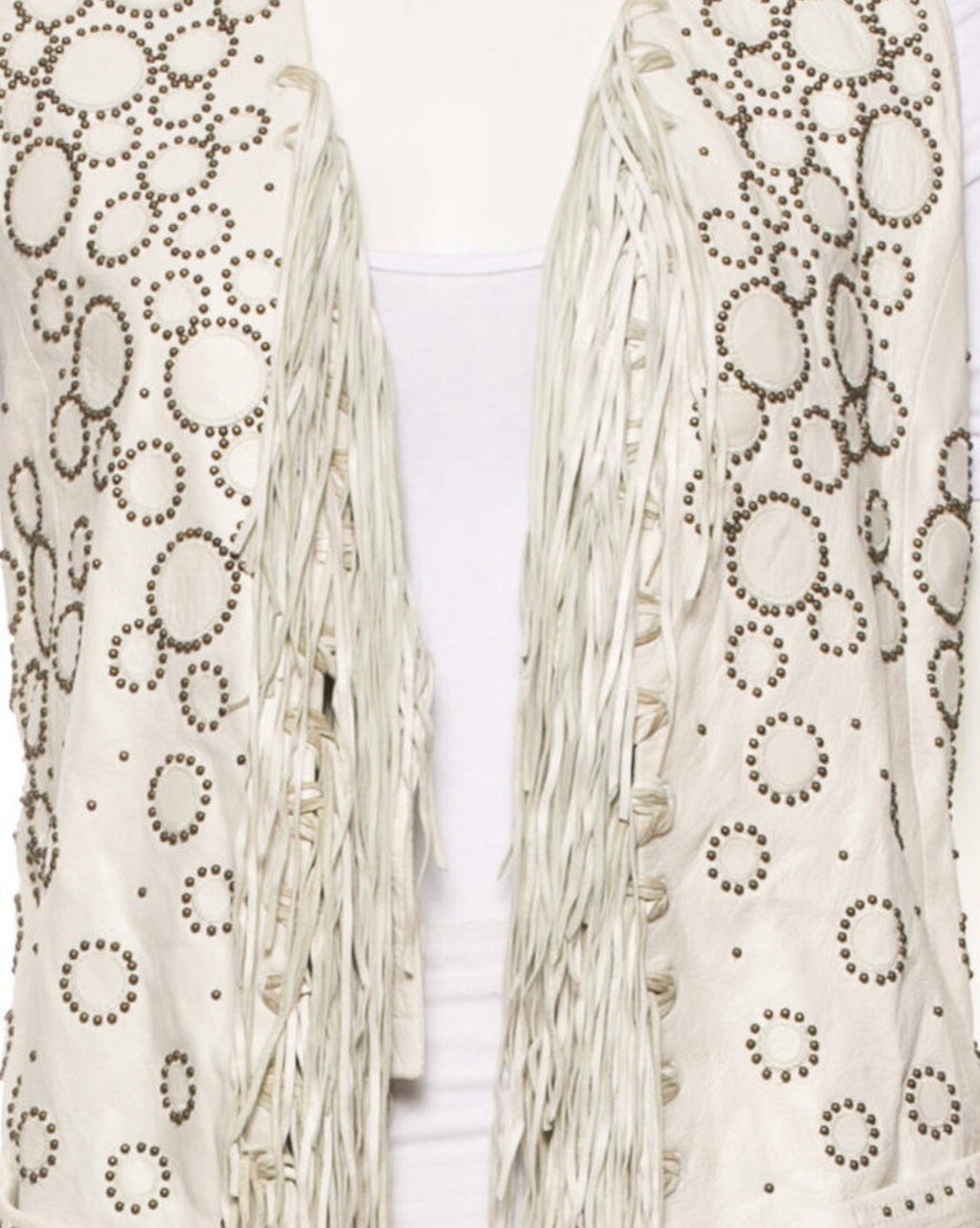 $1900 JUST CAVALLI OFF WHITE BRASS STUDDED LEATHER VEST SZ S 4