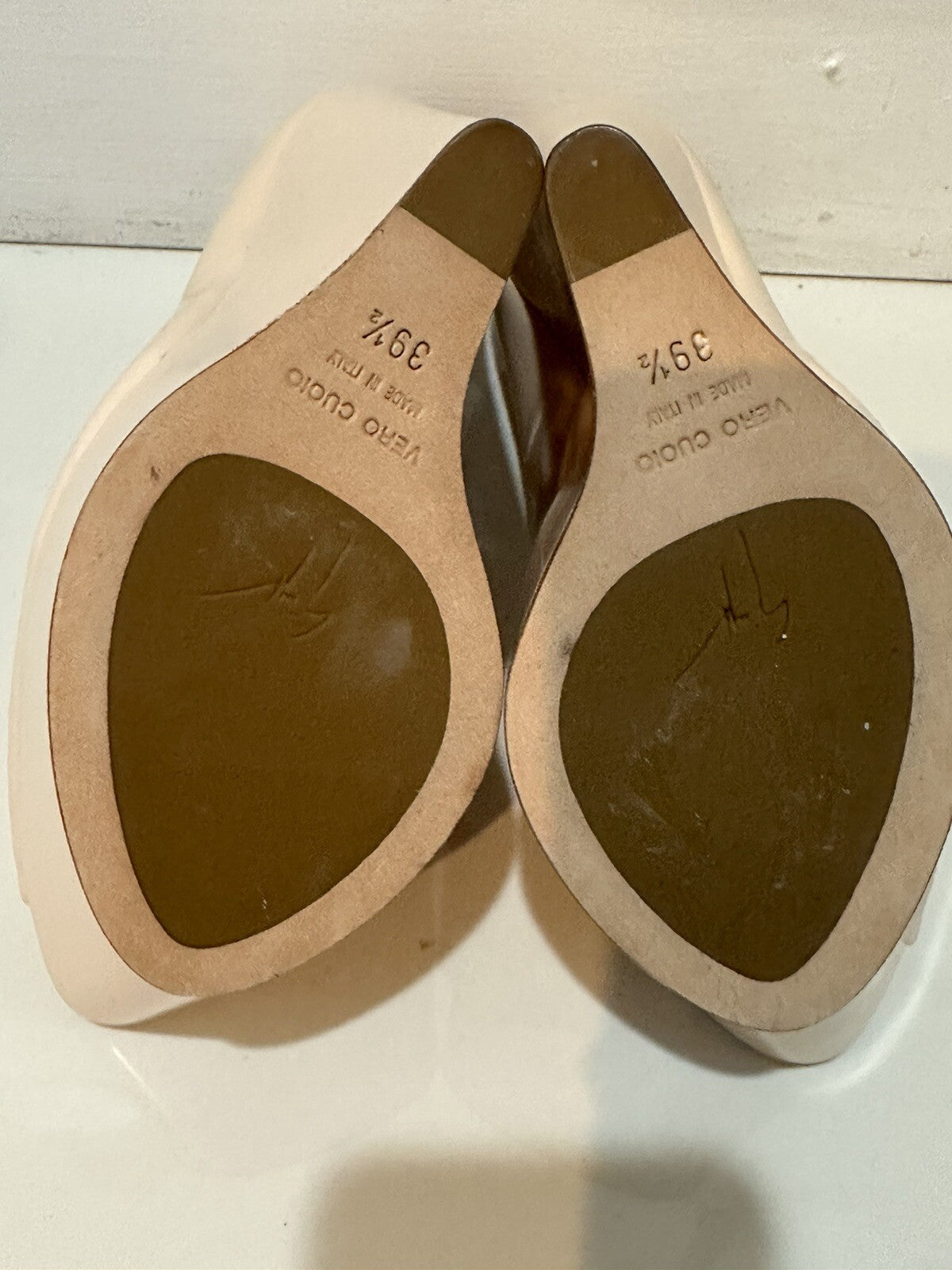 $1295 NEW GIUSEPPE ZANOTTI NUDE LEATHER PEEP TOE PLATFORM HEELS SZ 39.5 9.5 US