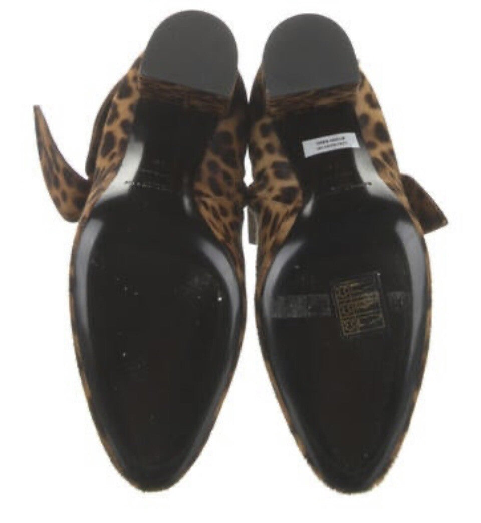 $1390 NIB SAINT LAURENT LEOPARD PRINT PONYHAIR MID CALF BOOTS SZ 6 36
