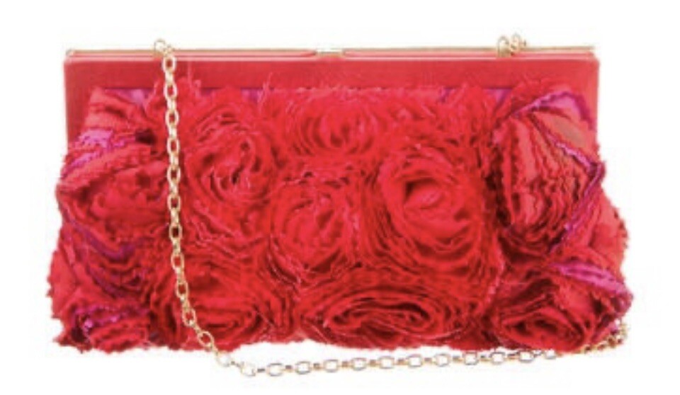 VALENTINO SATIN RED ROSIER CLUTCH WITH SWAROVSKI CRYSTALS & OPTIONAL CHAIN