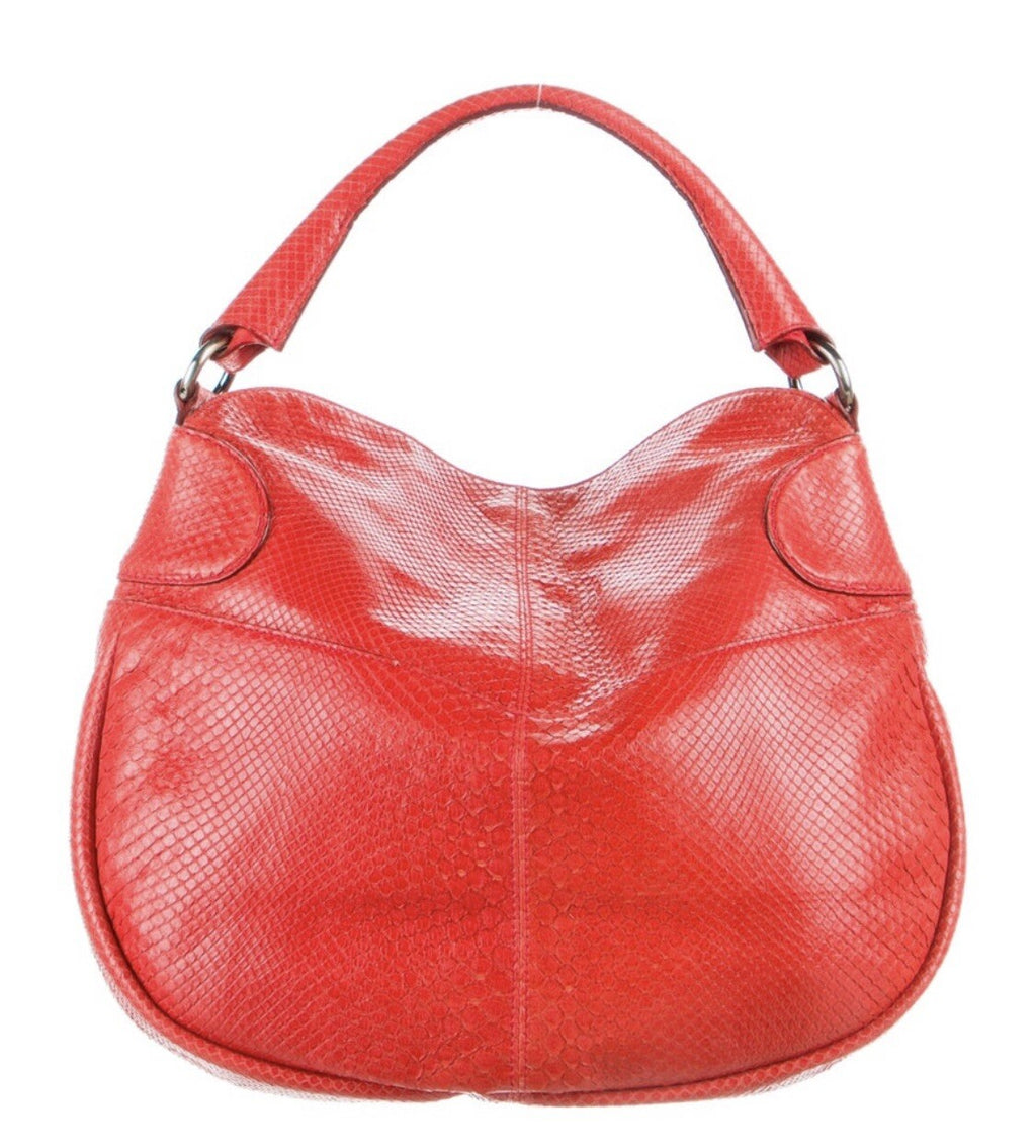 $3450 SALVATORE FERRAGAMO RED PYTHON SNAKESKIN HOBO BAG