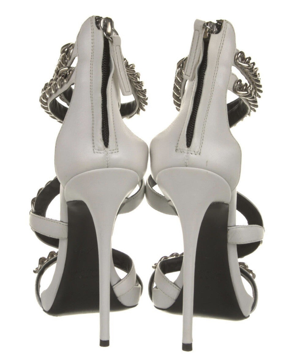 $995 GIUSEPPE ZANOTTI WHITE LEATHER CHAIN LINK SANDALS SZ 7 37