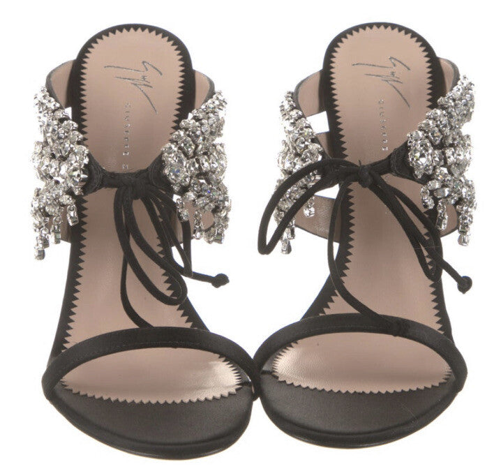 $1495 NIB GIUSEPPE ZANOTTI BLACK CRYSTAL SANDALS 7.5 37.5
