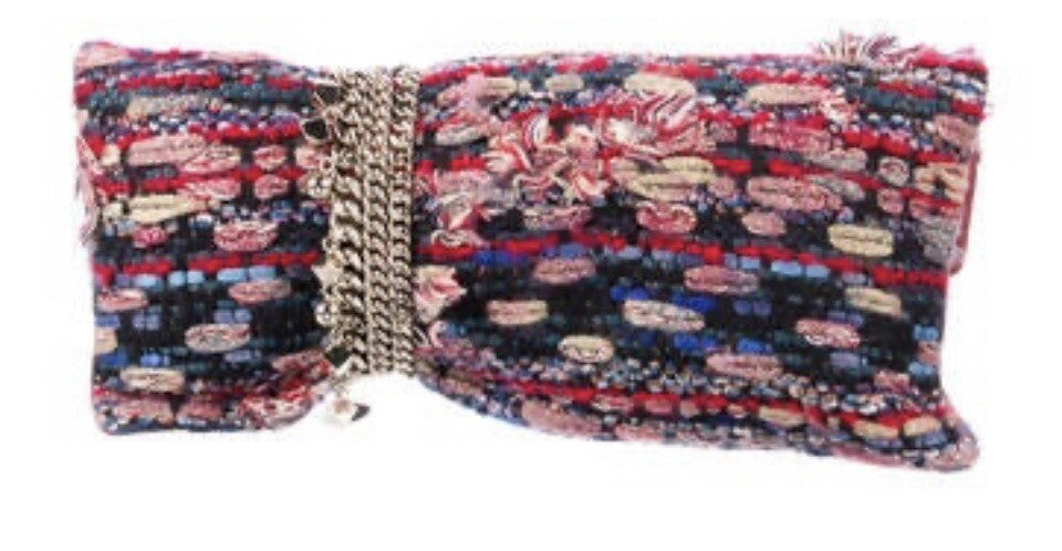 JIMMY CHOO CLUTCH RED LEATHER & TWEED CHANDRA