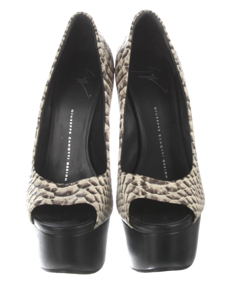 GIUSEPPE ZANOTTI SNAKESKIN EMBOSSED PLATFORM HEELS SZ 8.5 38.5