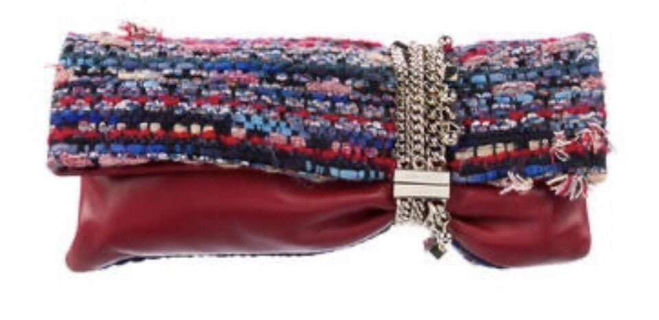 JIMMY CHOO CLUTCH RED LEATHER & TWEED CHANDRA