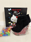 Jeffrey Campbell Hello Kitty Black Leather Bow Wedge Bootie Size 7