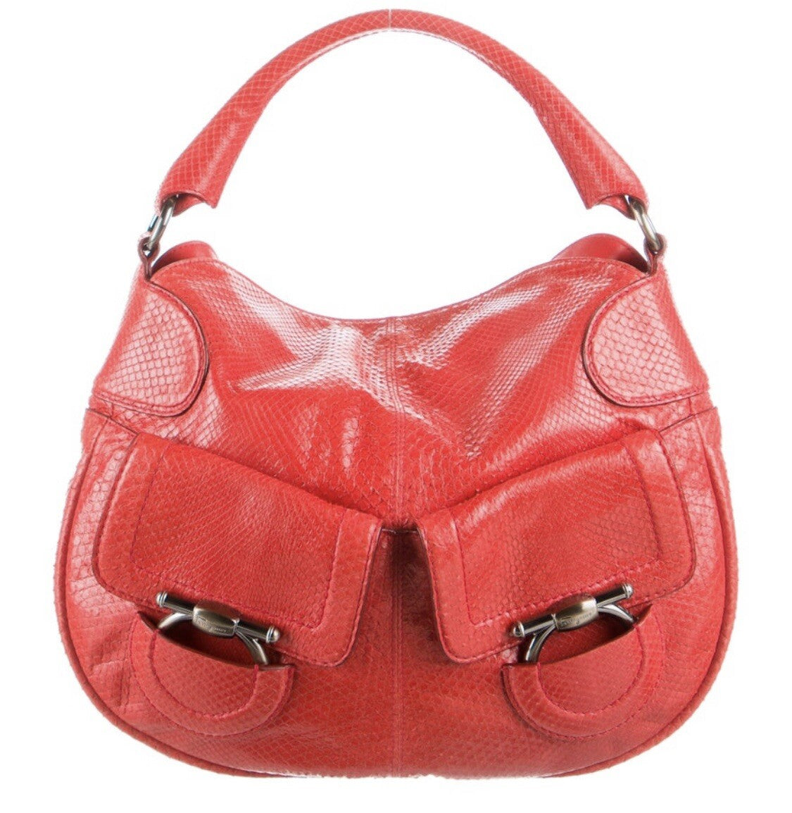 $3450 SALVATORE FERRAGAMO RED PYTHON SNAKESKIN HOBO BAG
