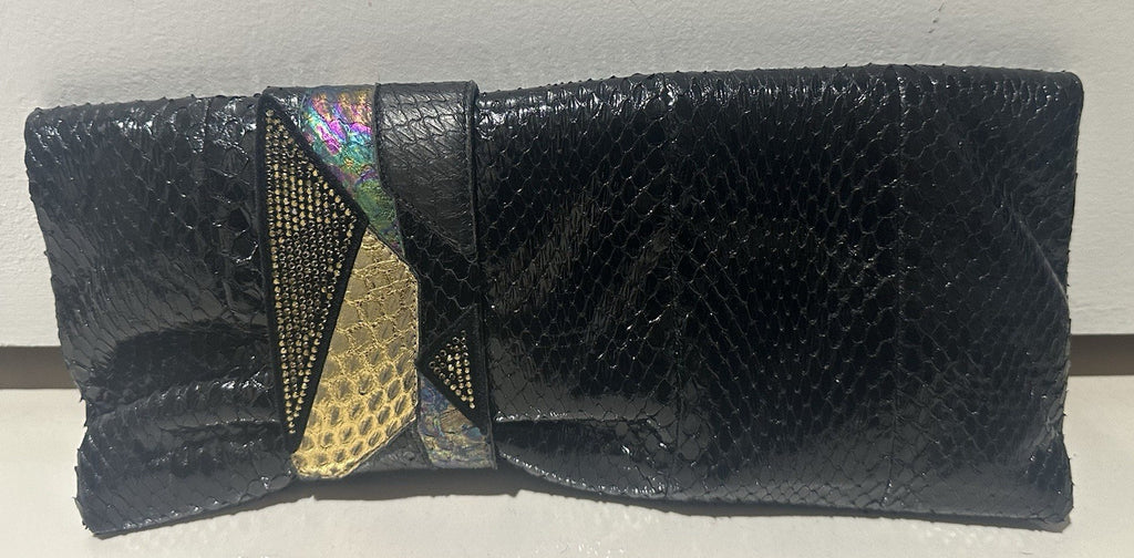 $2200 JIMMY CHOO CLUTCH PYTHON SNAKESKIN/ SWAROVSKI CRYSTAL