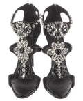$1850 NIB GIUSEPPE ZANOTTI BLACK LEATHER CRYSTAL EMBELLISHED SANDALS SZ 7.5 37.5