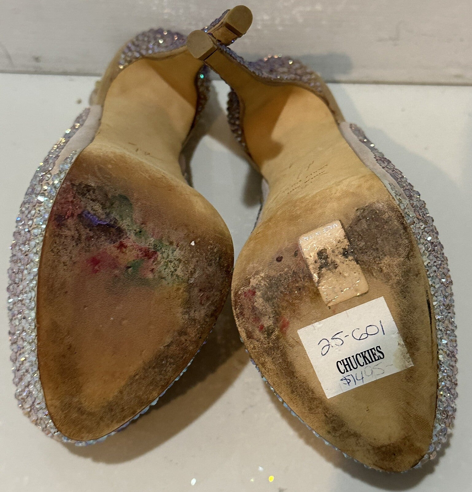 $1495 GIUSEPPE  ZANOTTI BLUSH CRYSTAL PEEP TOE HEELS WITH PLATFORM SZ 36.5 6.5
