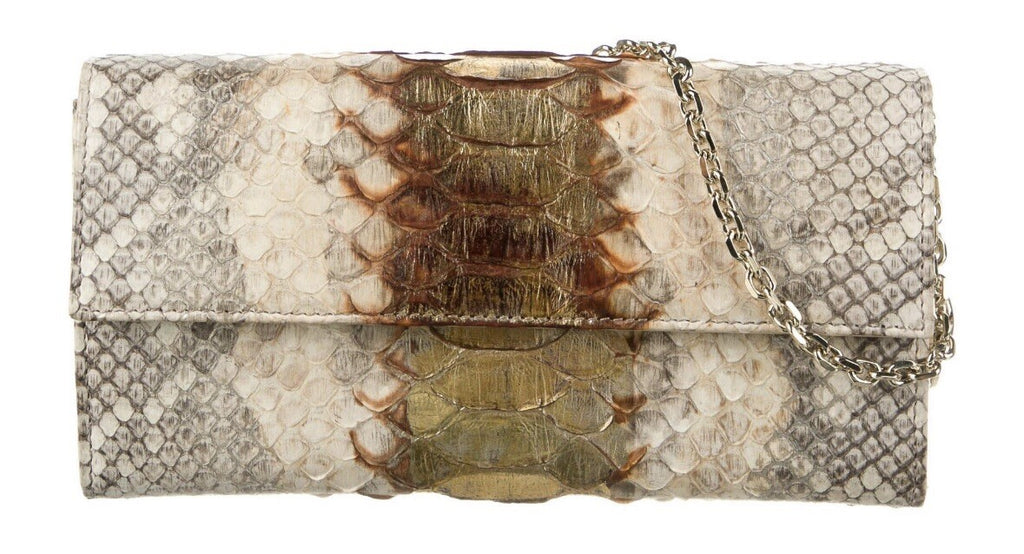 CHRISTIAN DIOR METALLIC PYTHON SNAKESKIN LOGO CHARM WALLET ON A CHAIN
