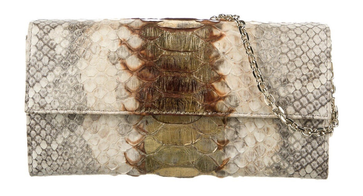 CHRISTIAN DIOR METALLIC PYTHON SNAKESKIN LOGO CHARM WALLET ON A CHAIN