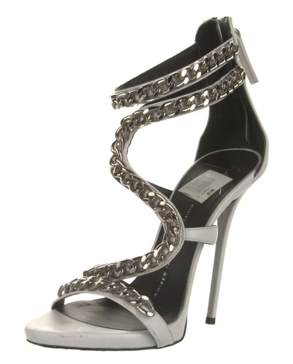 $995 GIUSEPPE ZANOTTI WHITE LEATHER CHAIN LINK SANDALS SZ 7 37