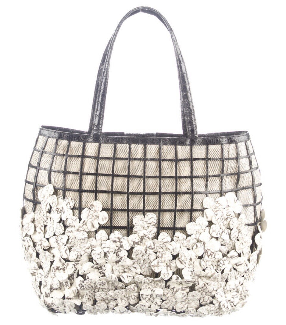 $4400 NANCY GONZALEZ CROCODILE & PYTHON 3D FLOWER LARGE EMBELLISHED TOTE BAG