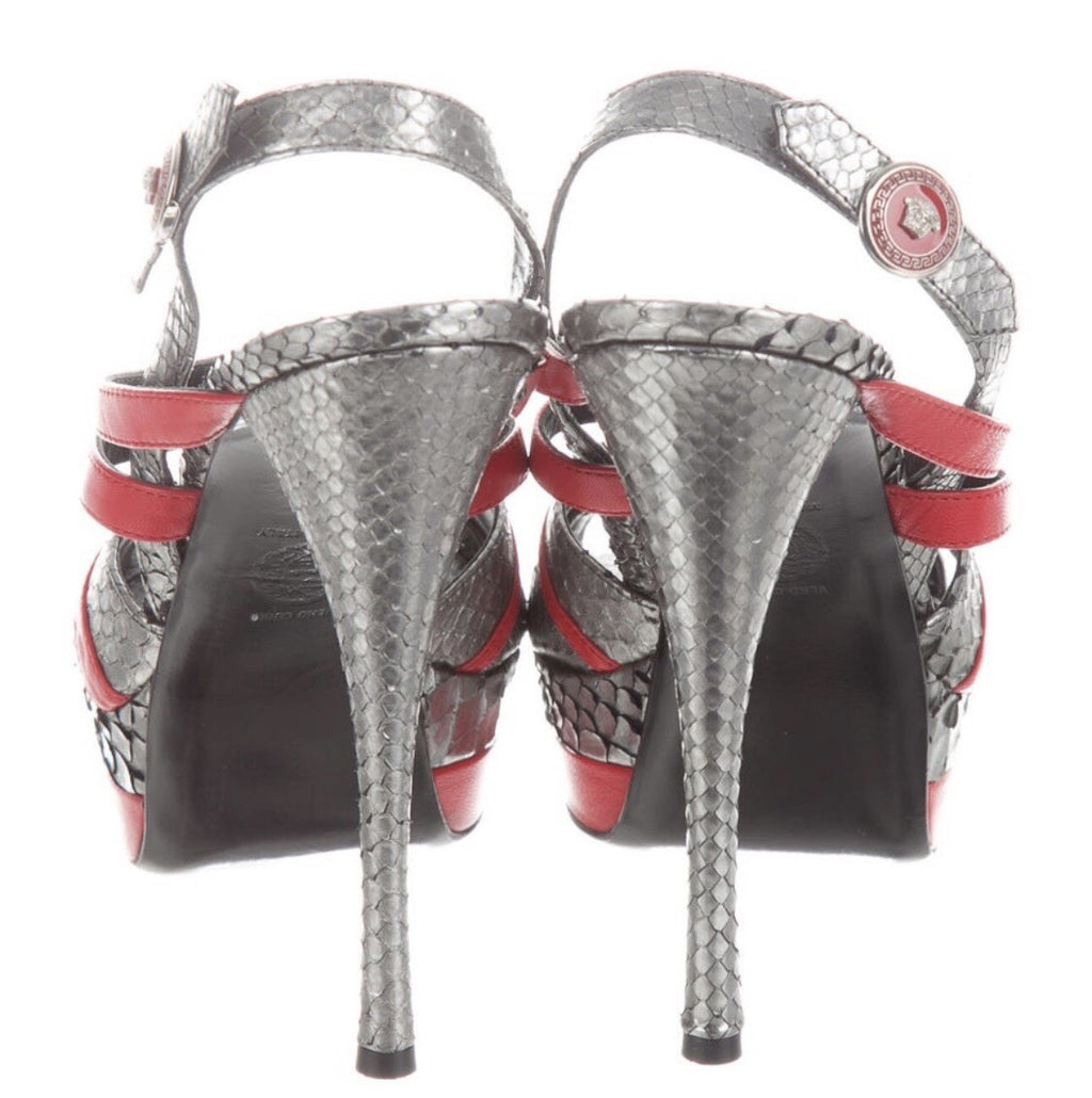 VERSACE PYTHON SNAKESKIN & RED LEATHER SANDALS WITH BOX SZ 8 38