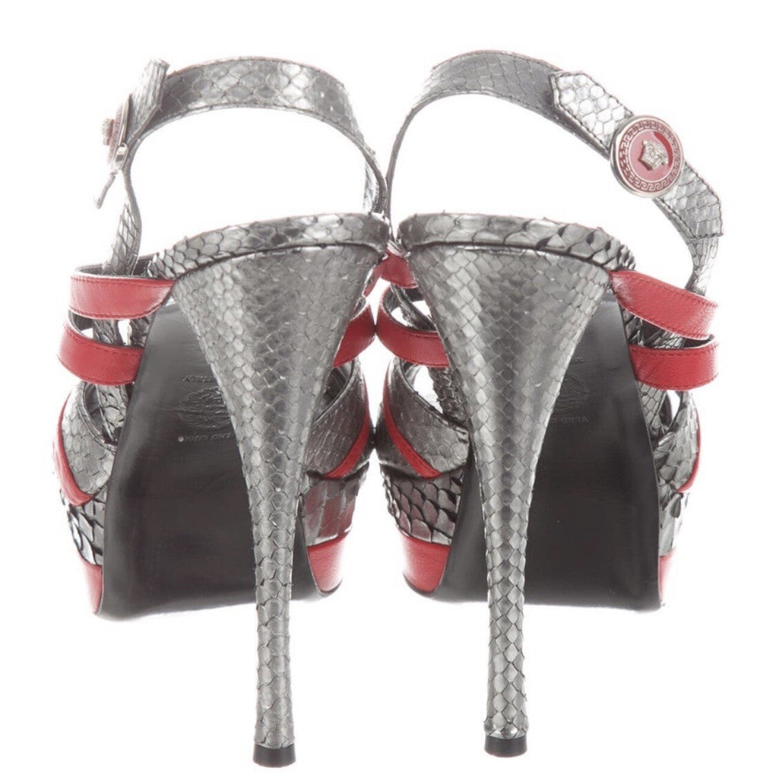 VERSACE PYTHON SNAKESKIN & RED LEATHER SANDALS WITH BOX SZ 8 38