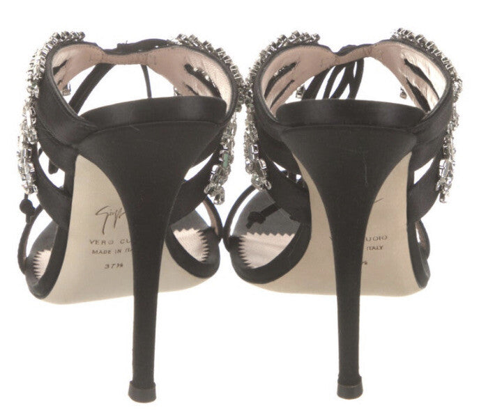 $1495 NIB GIUSEPPE ZANOTTI BLACK CRYSTAL SANDALS 7.5 37.5