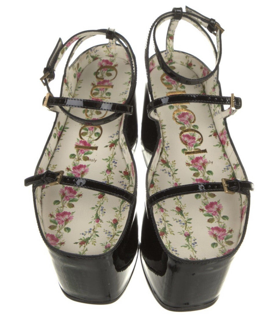 $1410 NIB GUCCI METALLIC GOLD LEATHER 2 IN 1 PLATFORM HEEL SANDALS  SZ 6.5 36.5
