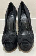 GIUSEPPE ZANOTTI BLACK SATIN & SNAKESKIN PLATFORM PEEP TOE HEELS SZ 7  37