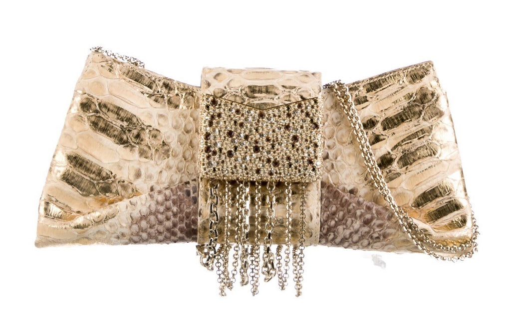 JUDITH LEIBER METALLIC PYTHON SNAKESKIN & CRYSTAL EVENING / SHOULDER BAG