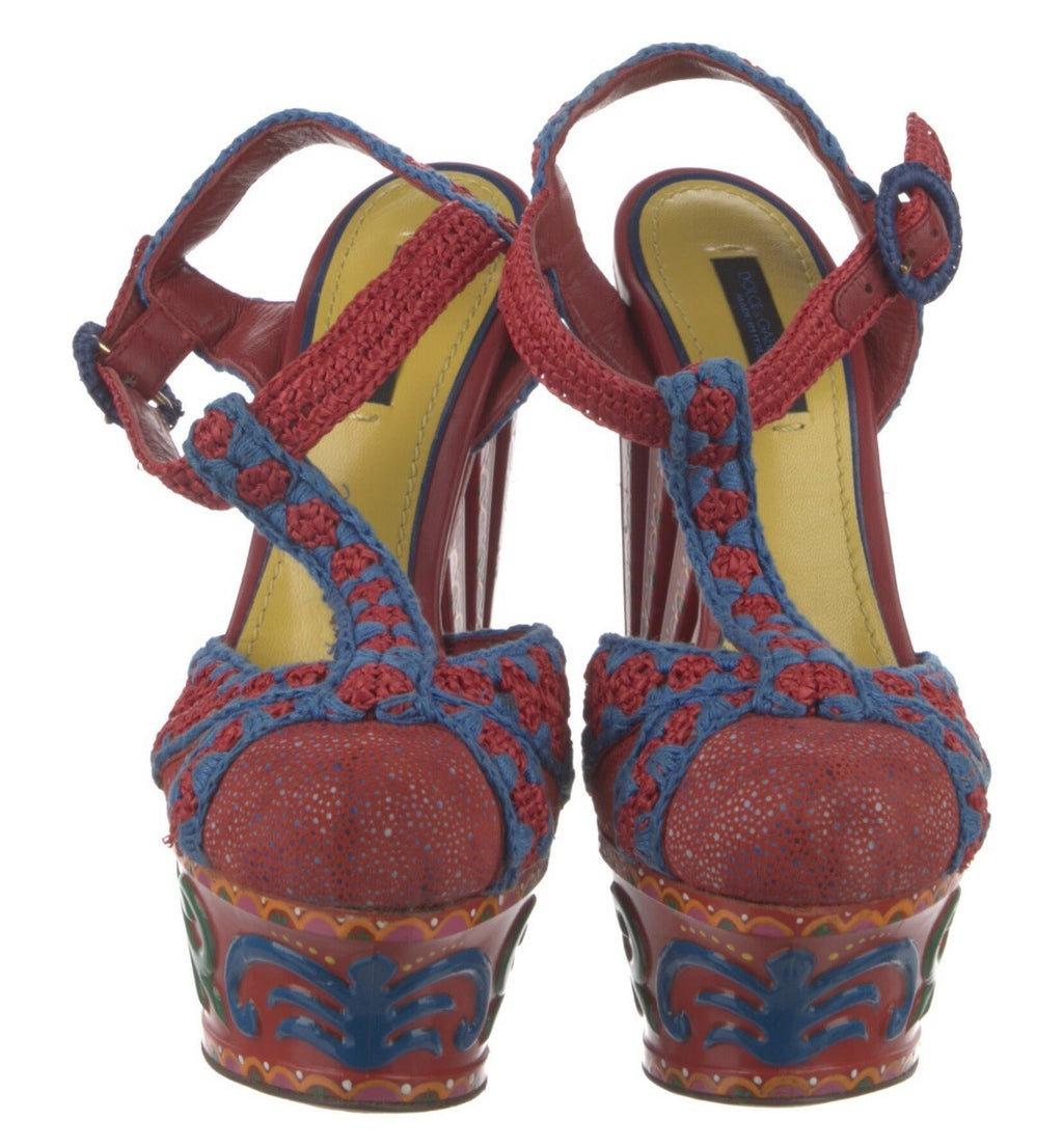DOLCE & GABBANA RED PLATFORM PAINTED SANDALS SZ 6 36