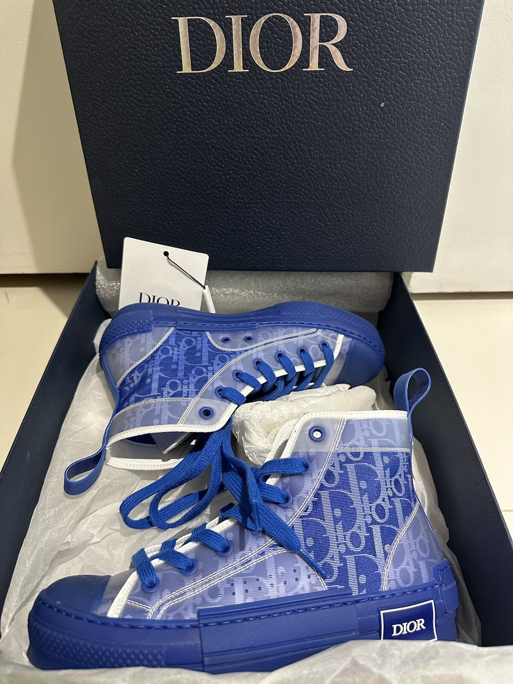 DIOR B23 WOMENS OBLIQUE HIGH TOP SNEAKERS BLUE SZ 6 36