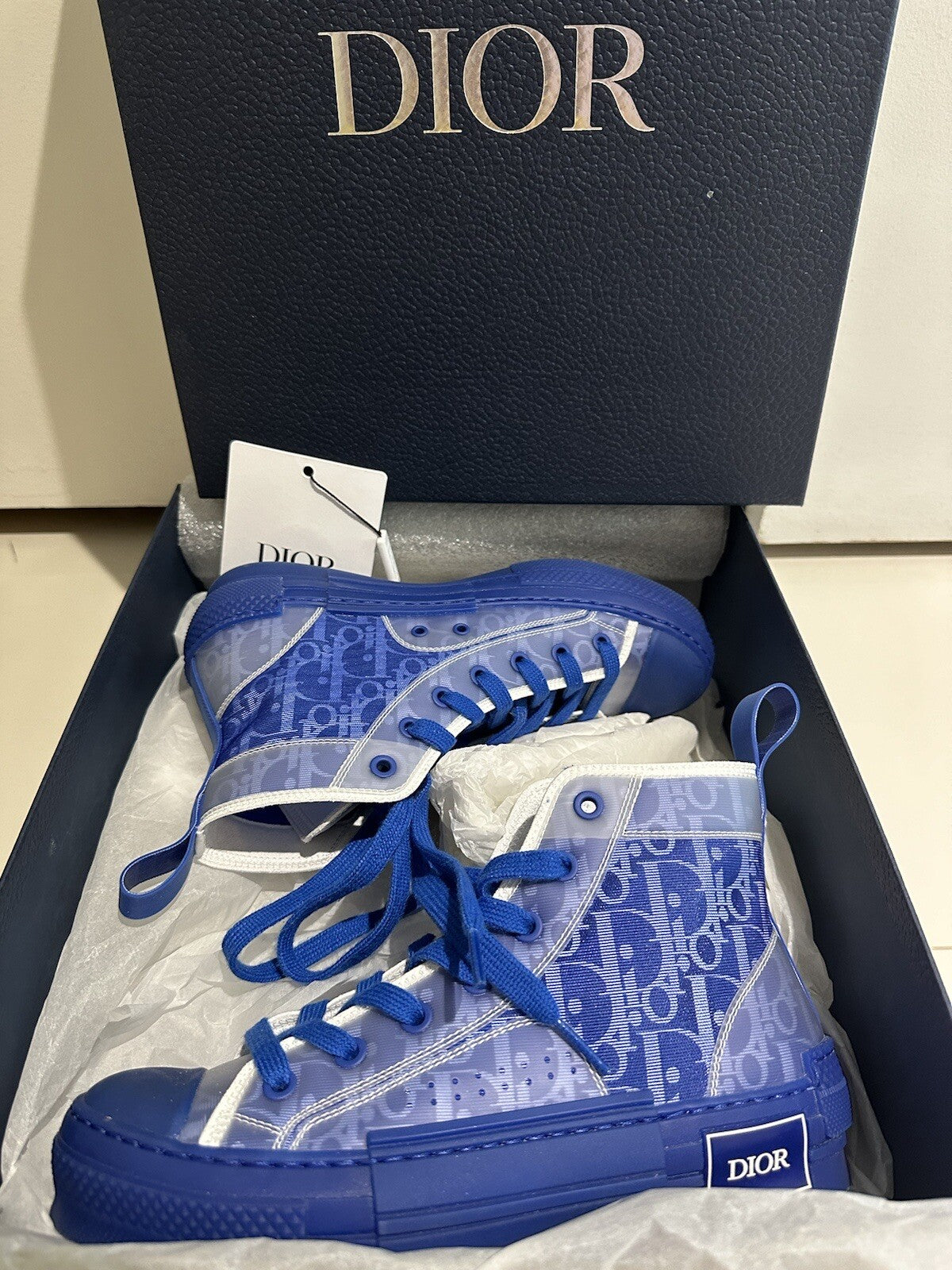 DIOR B23 WOMENS OBLIQUE HIGH TOP SNEAKERS BLUE SZ 6 36