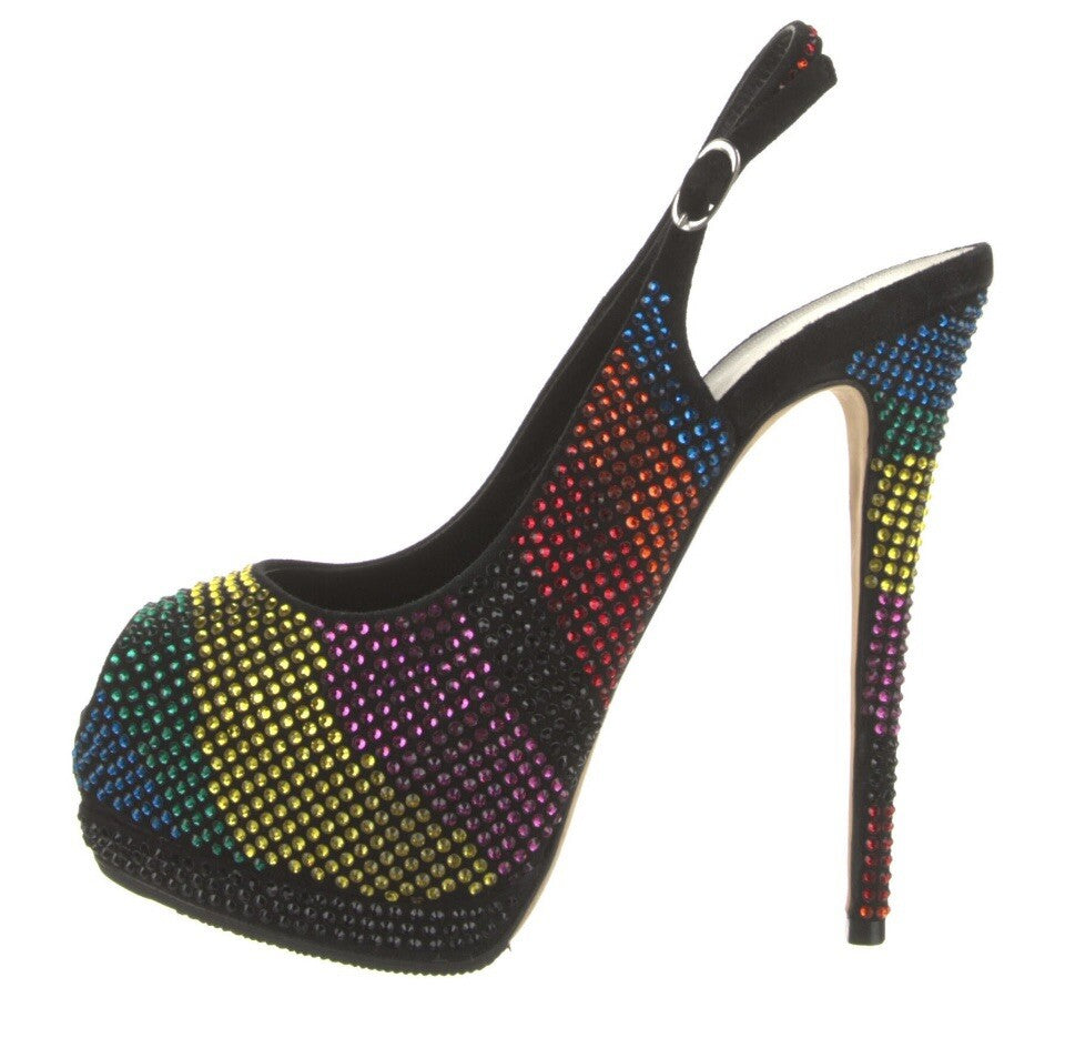 GIUSEPPE ZANOTTI CRYSTAL EMBELLISHED PEEP TOE HEELS SZ 8.5 38.5