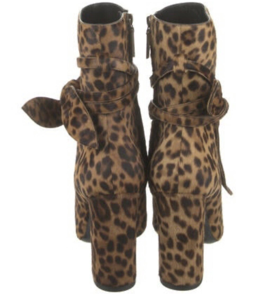$1390 NIB SAINT LAURENT LEOPARD PRINT PONYHAIR MID CALF BOOTS SZ 6 36
