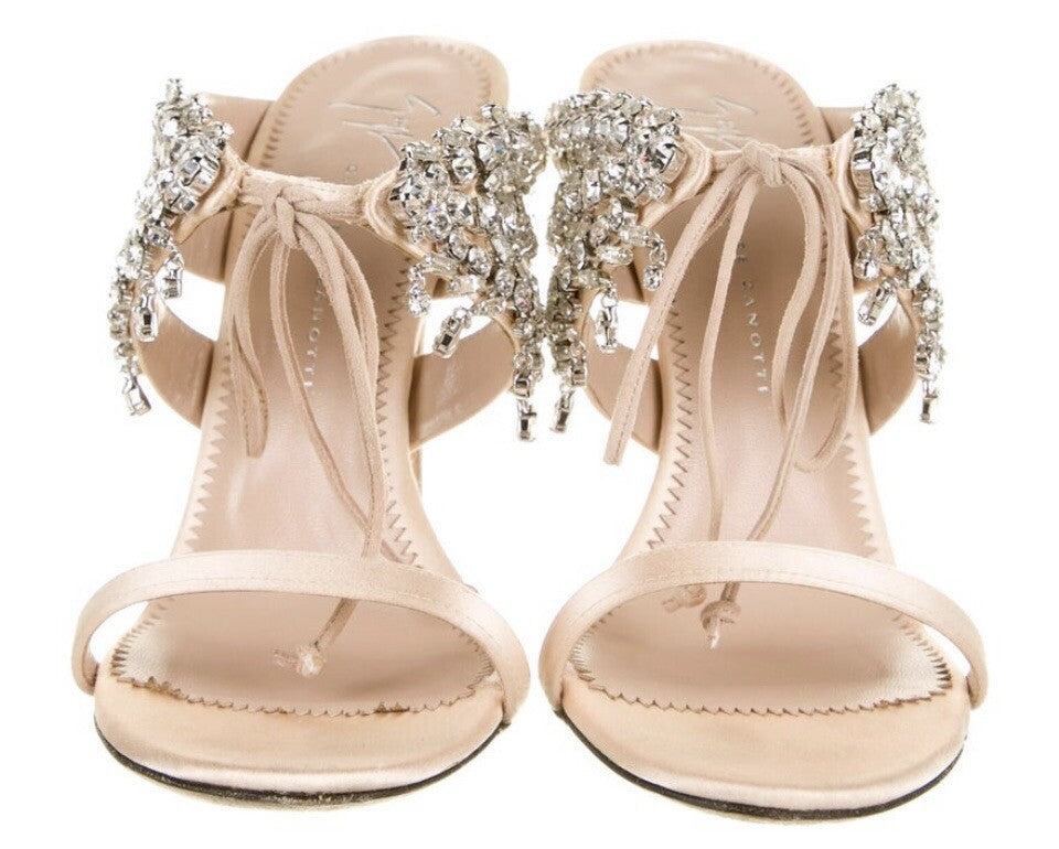 GIUSEPPE ZANOTTI NUDE SATIN CRYSTAL EMBELLISHED HEELS SZ 6 36