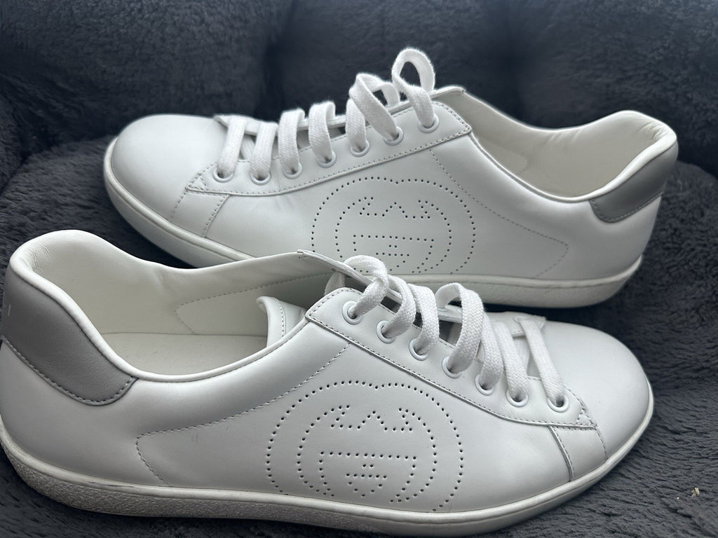 $900 GUCCI MENS INTERLOCKING GG LEATHER SNEAKERS WHITE 8.5 (GUCCI) 9.5 (US)
