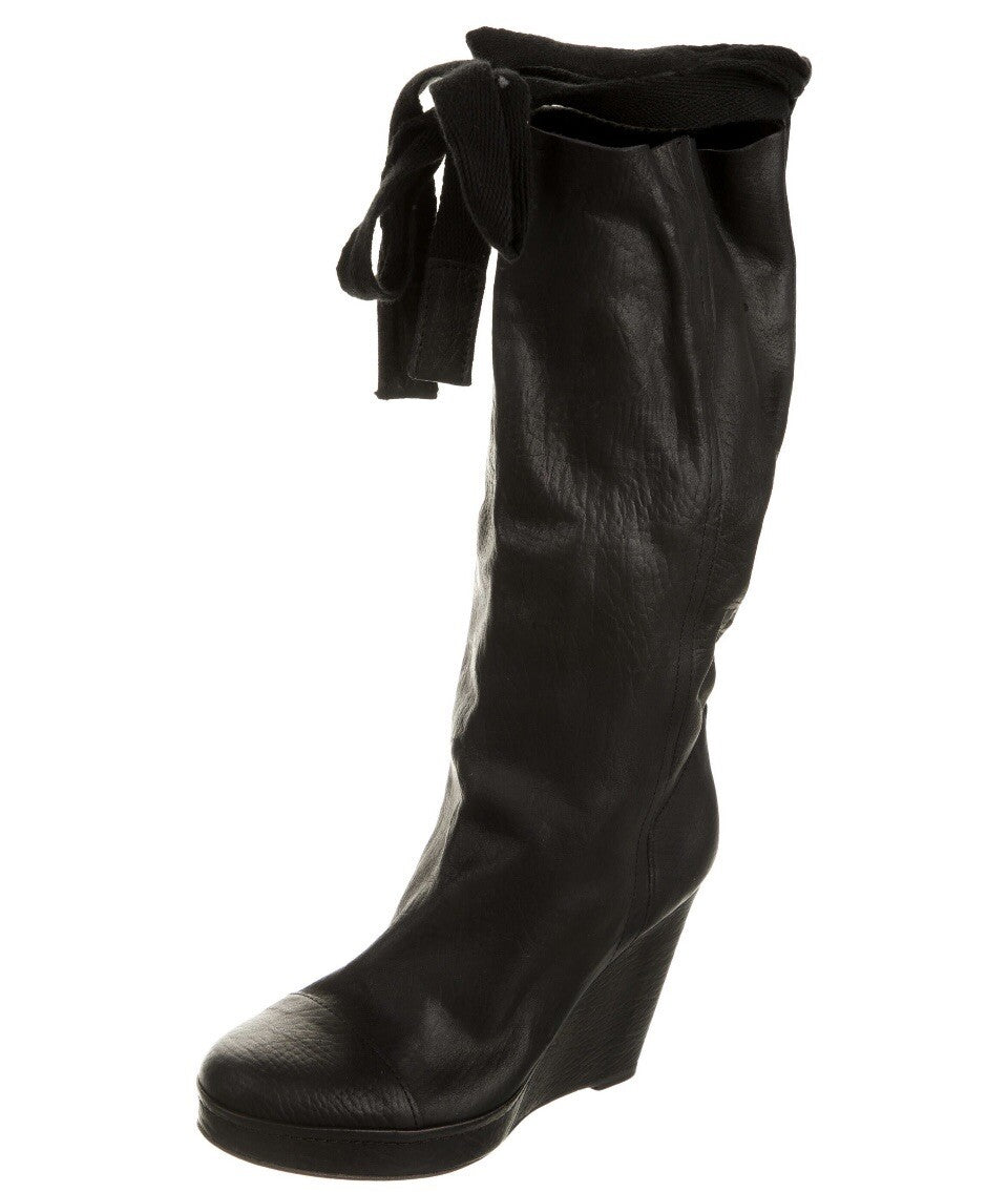 $475 NIB HUMANOID BLACK LEATHER MID CALF PLATFORM BOOTS SZ 6 36