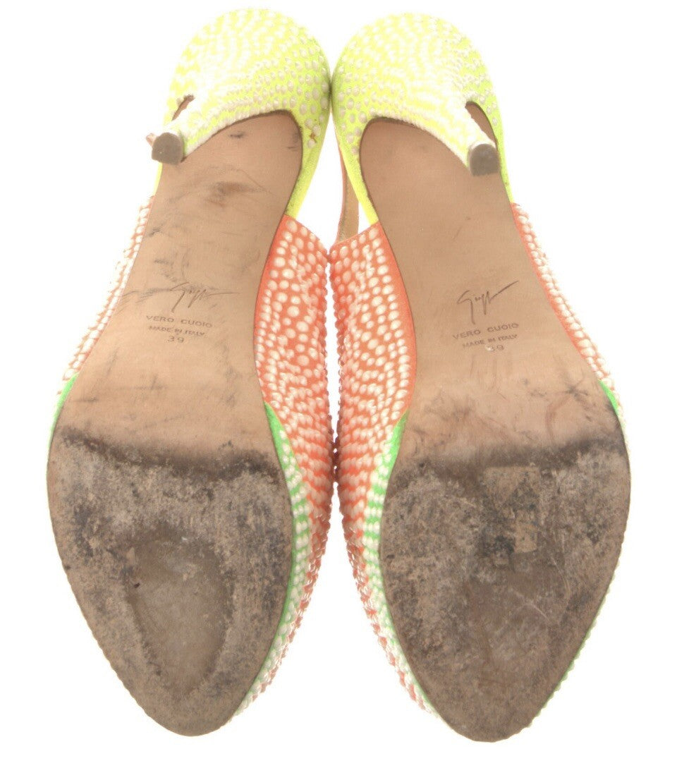 GIUSEPPE ZANOTTI NEON ORANGE YELLOW GREEN CRYSTAL PLATFORM HEELS SZ 9 39