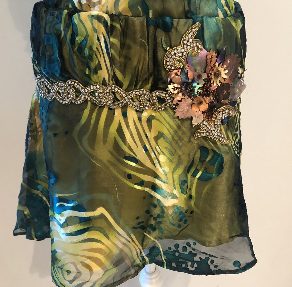 $1800 NWT CUSTOM MADE 2 PC CORSET / SKIRT SET W/ CRYSTALS SZ S