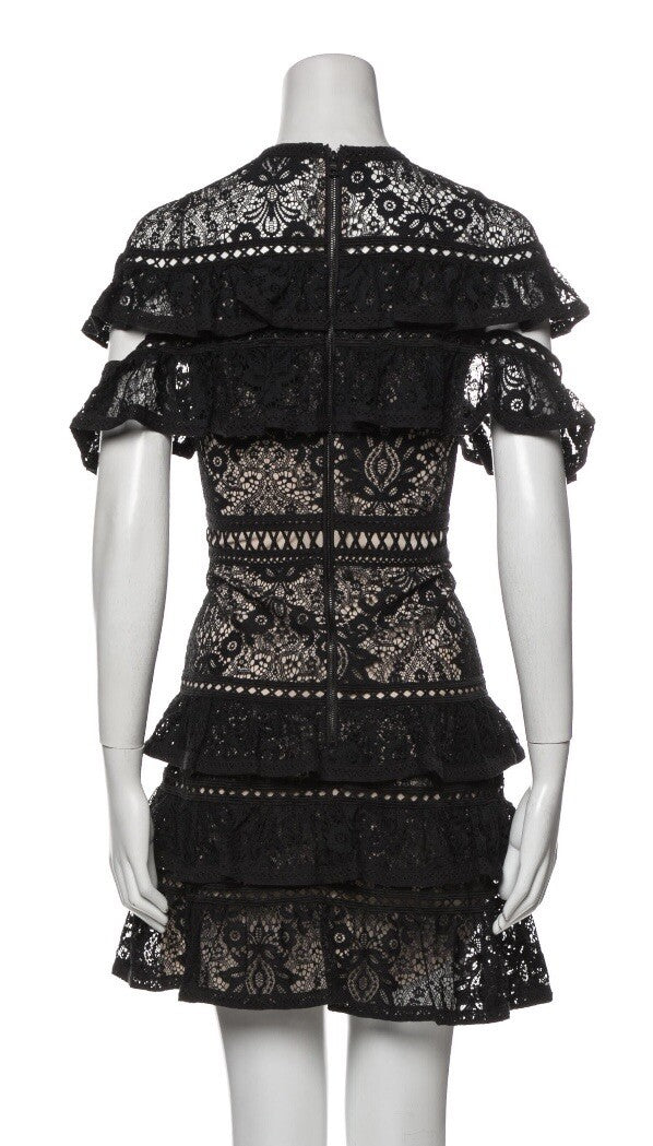 $540 NWOT ALICE + OLIVIA BLACK LACE MINI DRESS SZ L US 10