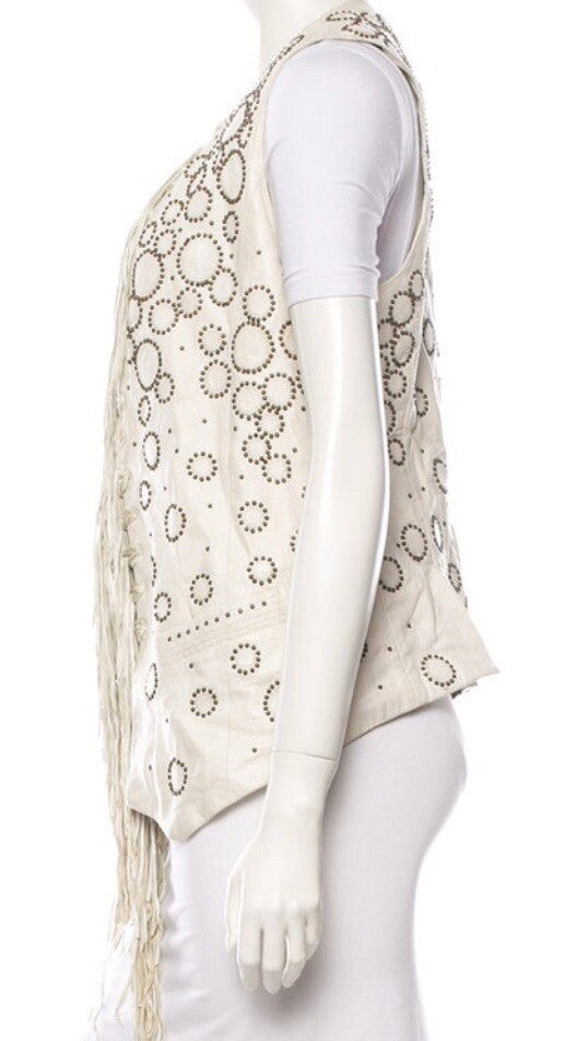 $1900 JUST CAVALLI OFF WHITE BRASS STUDDED LEATHER VEST SZ S 4