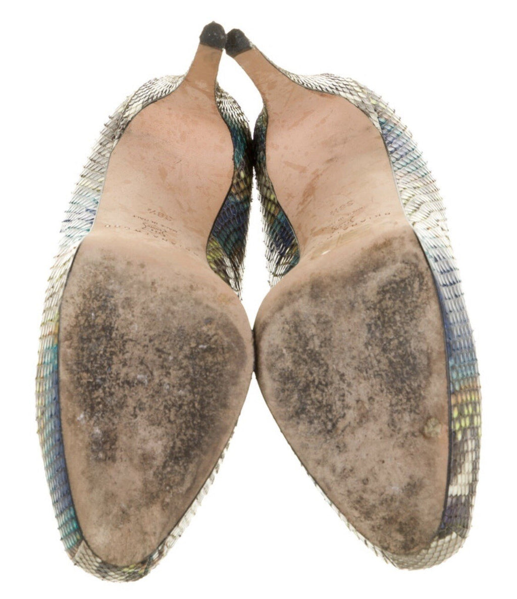 BRIAN ATWOOD MULTICOLOR PYTHON SNAKESKIN HEELS SZ 8.5 38.5