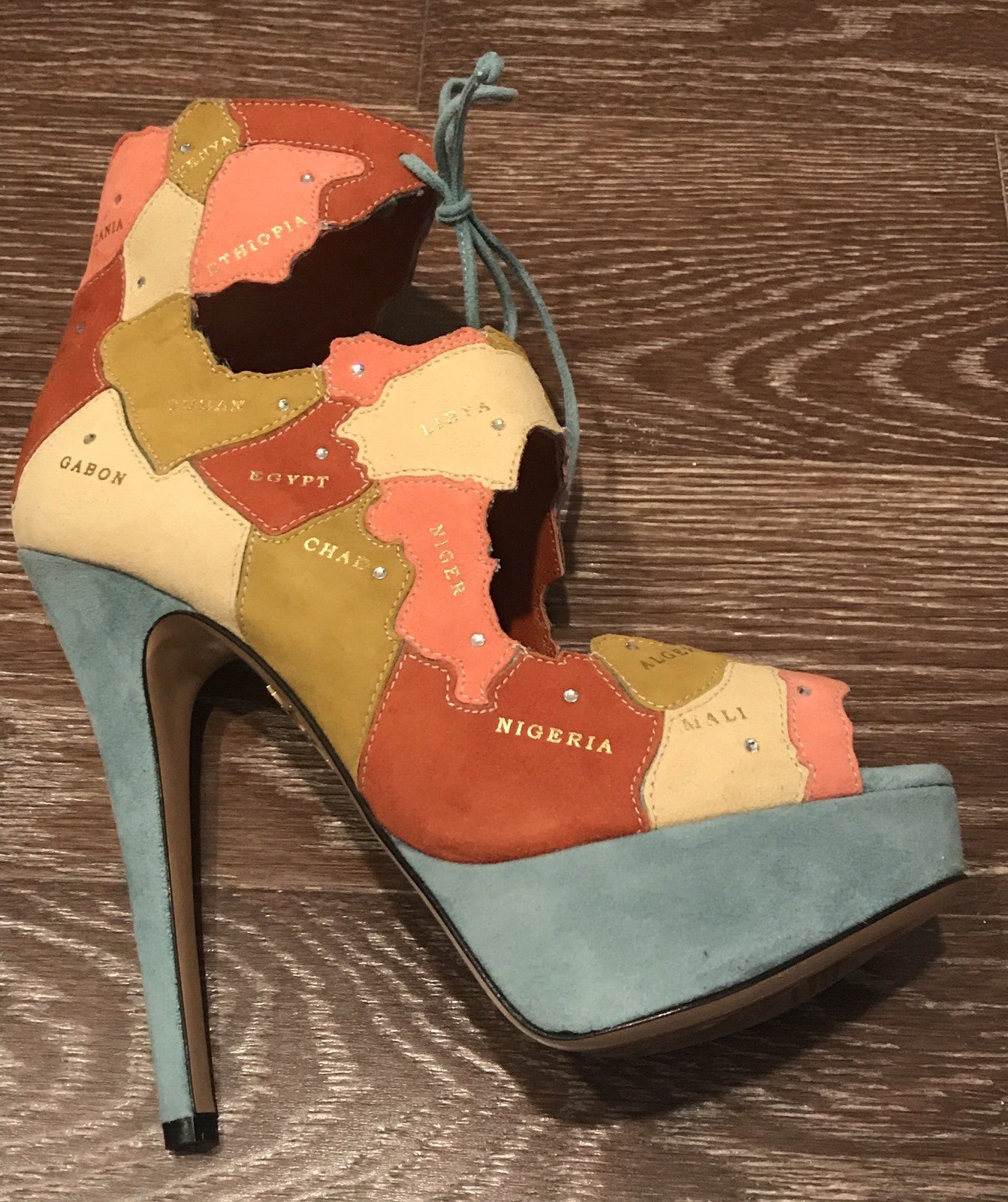 $1435 NIB CHARLOTTE OLYMPIA WORLD SUEDE PUMPS W/ CRYSTALS SZ 36