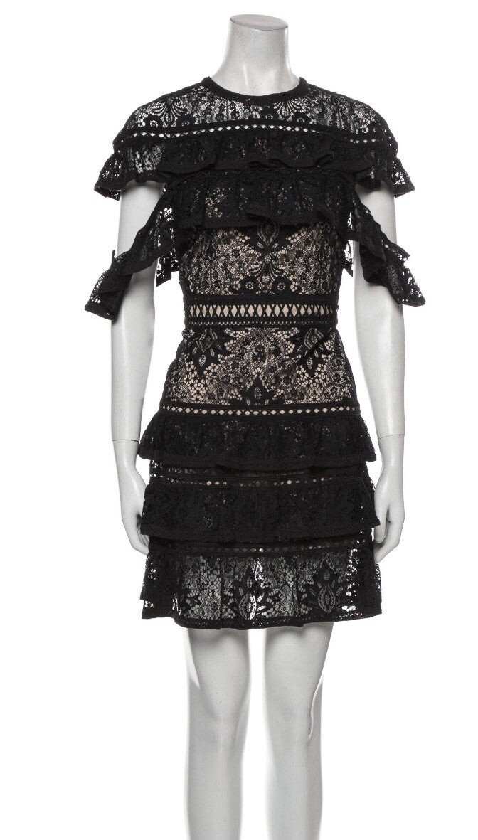 $540 NWOT ALICE + OLIVIA BLACK LACE MINI DRESS SZ L US 10