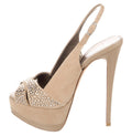 ❤️SALE❤️GIUSEPPE ZANOTTI NUDE SUEDE CRYSTAL EMBELLISHED  PLATFORM SANDALS 7 37
