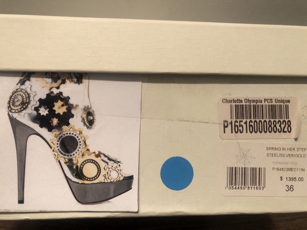 $1395 NIB CHARLOTTE OLYMPIA RUNWAY METALLIC LEATHER PLATFORM HEELS SZ 36  6
