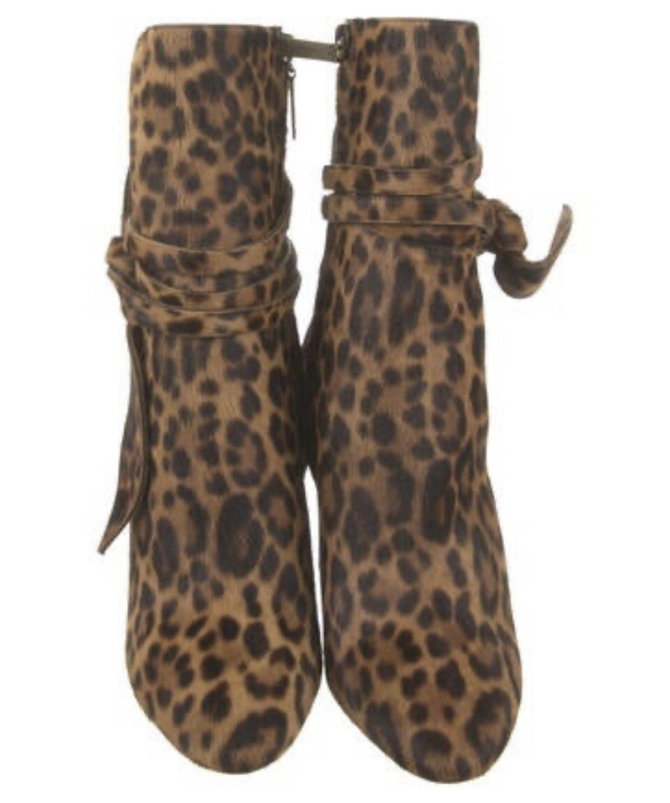 $1390 NIB SAINT LAURENT LEOPARD PRINT PONYHAIR MID CALF BOOTS SZ 6 36