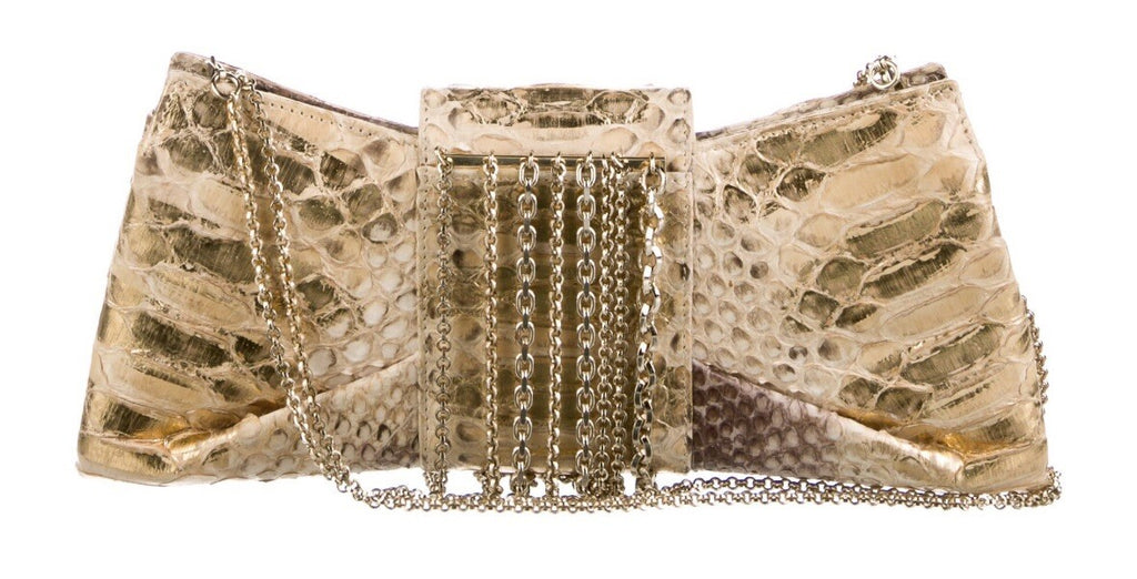 JUDITH LEIBER METALLIC PYTHON SNAKESKIN & CRYSTAL EVENING / SHOULDER BAG