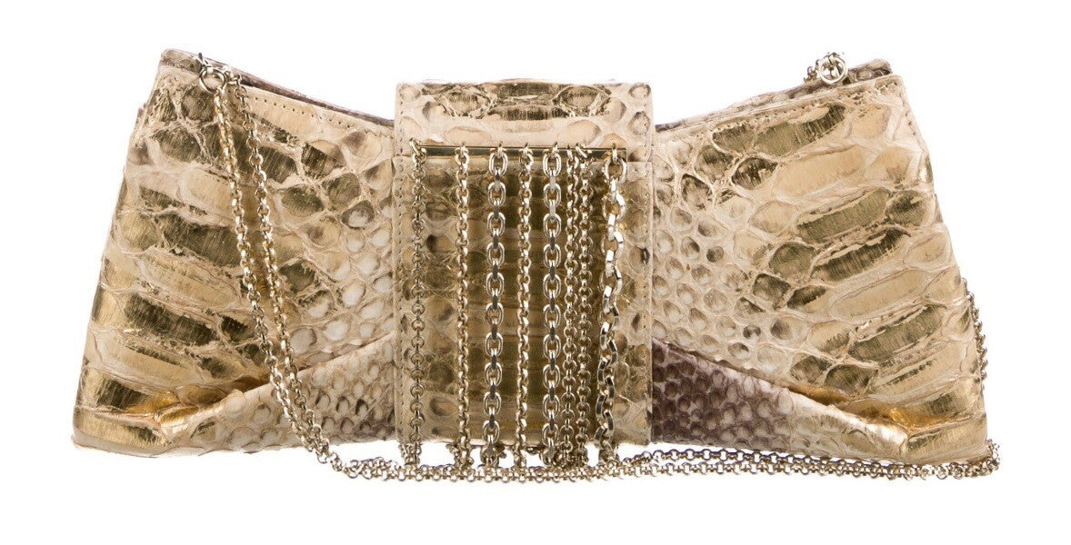 JUDITH LEIBER METALLIC PYTHON SNAKESKIN & CRYSTAL EVENING / SHOULDER BAG