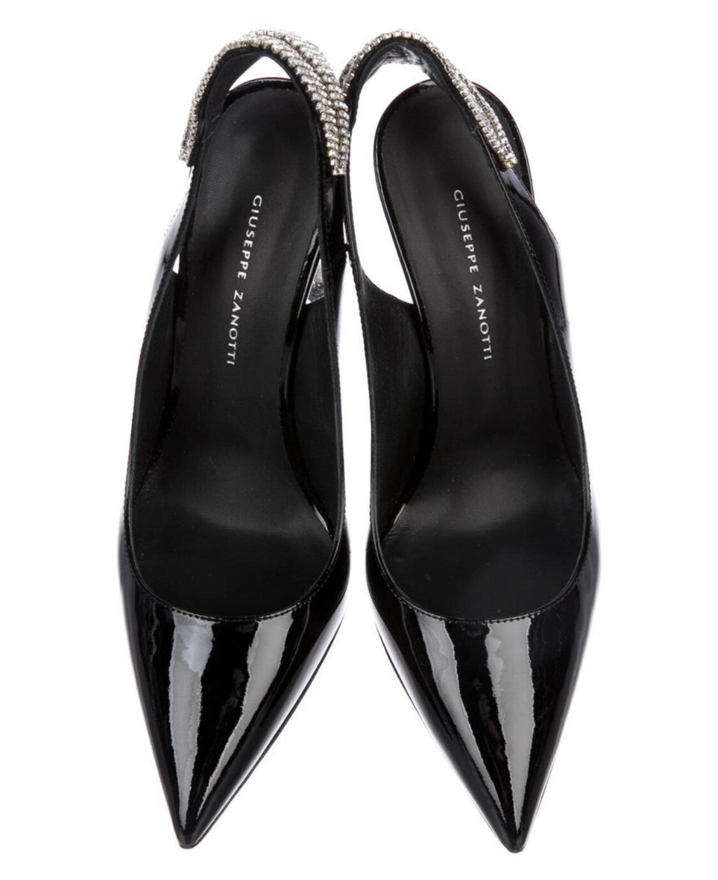 $1195 GIUSEPPE ZANOTTI BLACK PATENT LEATHER SWAROVSKI CRYSTAL PUMPS SZ 7 37